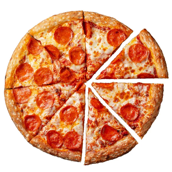 Pizza Gustoasă Pepperoni Vedere Top Pizza Fierbinte Pepperoni Plat Lay — Fotografie, imagine de stoc