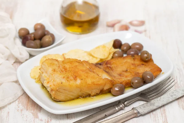 Fried Cod Fish Olive Oil Dish — Stock Photo, Image