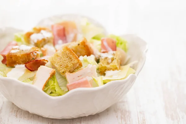 Salad Chicken Smoked Meat Beautiful Bowl — Stock Photo, Image