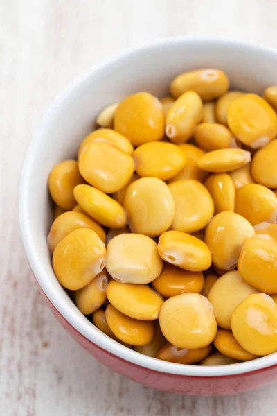 Salted Lupins Red Bowl — Stock Photo, Image