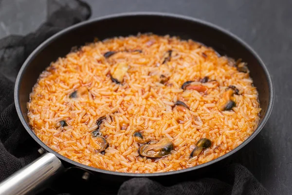 Rice Seafood Dish Black Background — Stock Photo, Image