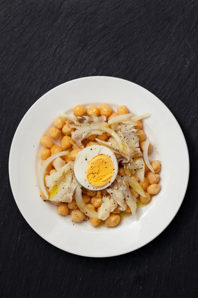 Chick Pea Cod Fish Boiled Egg White Plate — Stock Photo, Image