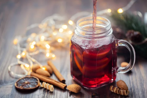 Hot Wine Brown Wooden Background — Stock Photo, Image