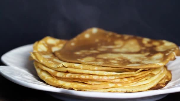 Pannkakor Vit Platta — Stockvideo