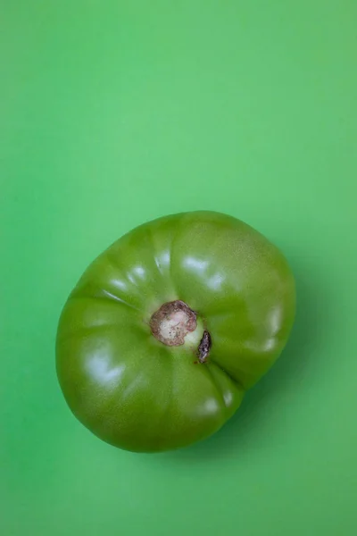 One Green Tomato Green Background — Stock Photo, Image