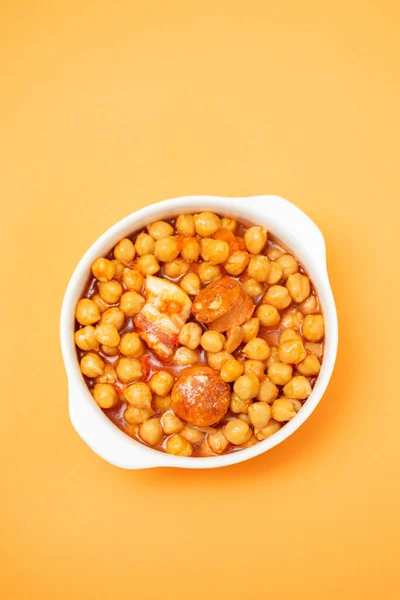 Chick Pea Smoked Sausage White Bowl — Stock Photo, Image