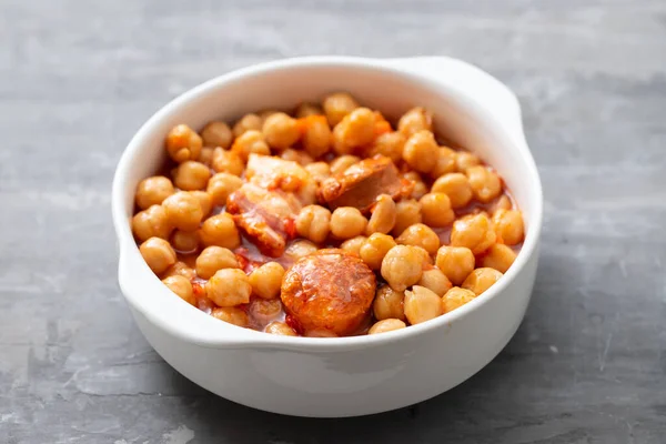 Chick Pea Smoked Sausage White Bowl — Stock Photo, Image