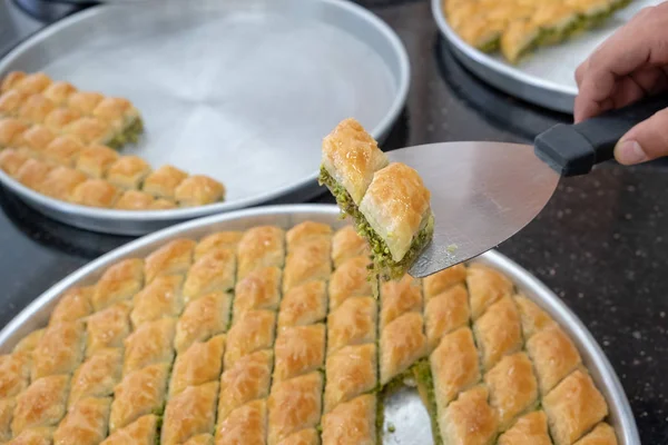 Delicious Turkish sweet, baklava with green pistachio nuts