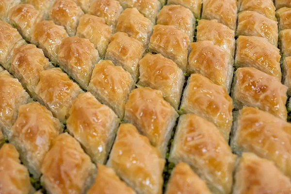 Delicious Turkish sweet, baklava with green pistachio nuts