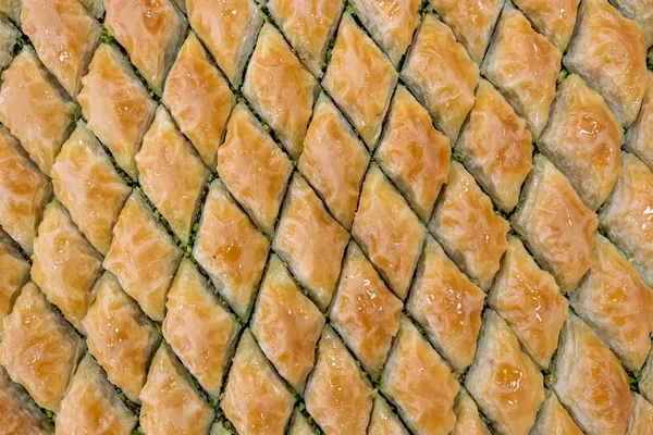 Delicious Turkish sweet, baklava with green pistachio nuts