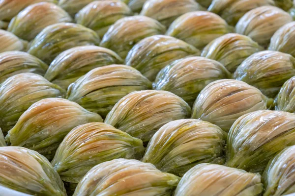 Delicious Turkish sweet, baklava with green pistachio nuts