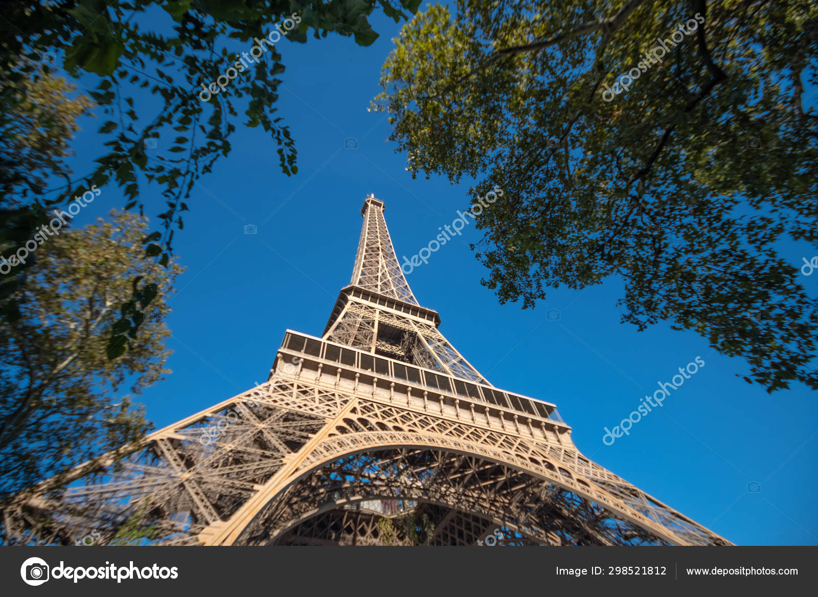 Eifel Tower Full Length Bottom Up Low Angle Shot Stock Photo