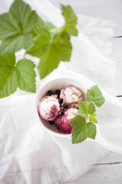 Zwarte Bessen Ijs Met Yoghurt Verse Zwarte Bessen — Stockfoto