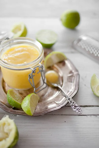 Hausgemachte Limettenmarmelade Glas Mit Scheiben — Stockfoto