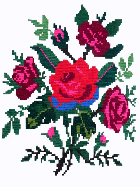 Ukrainian Embroidery Embroidered Flowers White Background — Stock Photo, Image