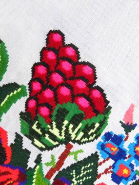 beyaz bir arka planda Ukrayna nakış işlemeli narin çiçekler                               