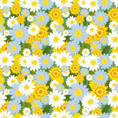 Yaz çiçek görüntü ile Dikişsiz doku: chamomiles ve karahindiba