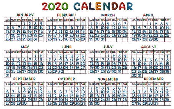 Rejilla Calendario Para 2021 Consta Elementos Hechos Arcilla Color — Foto de Stock