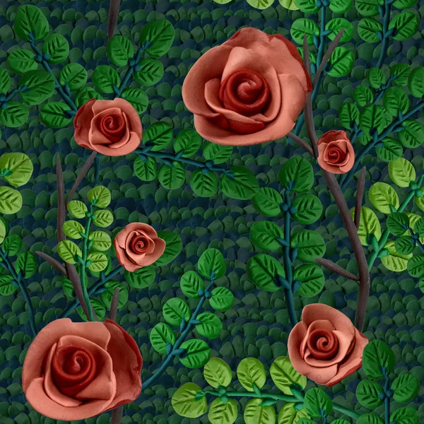 Original Seamless Texture Image Roses Leaves Molded Colored Plasticine — Stock Photo, Image