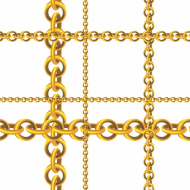Beyaz arka plan üzerinde farklı büyüklükte altın zincir ile sorunsuz arka plan