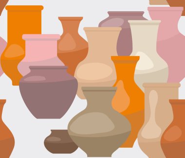 Seramik vazo ve gri bir arka plan, seamless modeli tencere