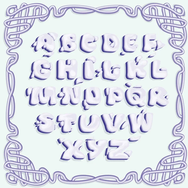 Bright Blue Letters Latin Alphabet Imitation Volume Similar Cream Decorations — Stock Vector