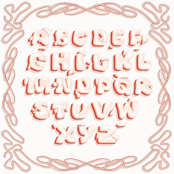 Bright Pink Letters Latin Alphabet Imitation Volume Similar Cream Decorations — Stock Vector