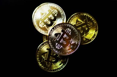 Kripto Döviz altın Bitcoin, Btc, arka planda, bitcoin incelemesi kavramı makro çekim Bitcoin paralar