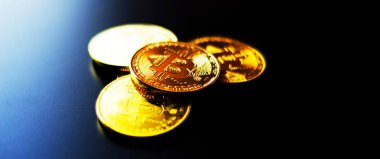 Kripto Döviz altın Bitcoin, Btc, arka planda, bitcoin incelemesi kavramı makro çekim Bitcoin paralar