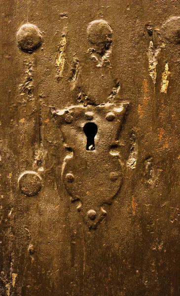 Old Door Lock Aged Wooden Door Home Security Vintage — Stock Photo, Image