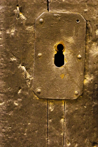 Old Door Lock Aged Wooden Door Home Security Vintage — Stock Photo, Image