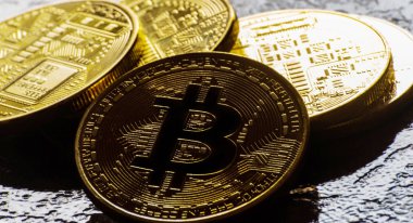 Kripto Döviz altın Bitcoin, Btc, makro-shot sikke, bitcoin incelemesi kavramı, finans
