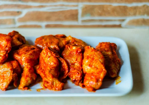 Chicken Wings Marinated Barbecue Sauce Typical American Snack Delicious Food — Stock Photo, Image