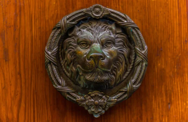 Door Brass Knocker Shape Lion Beautiful Entrance House Vintage Decoration — Stock Photo, Image