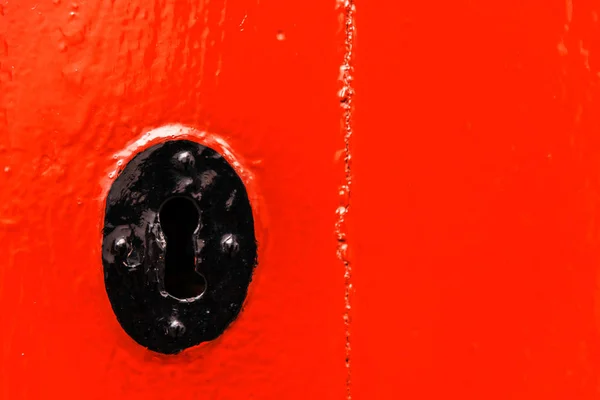 Buraco Fechadura Uma Porta Velha Com Uma Textura Interessante Remanescente — Fotografia de Stock