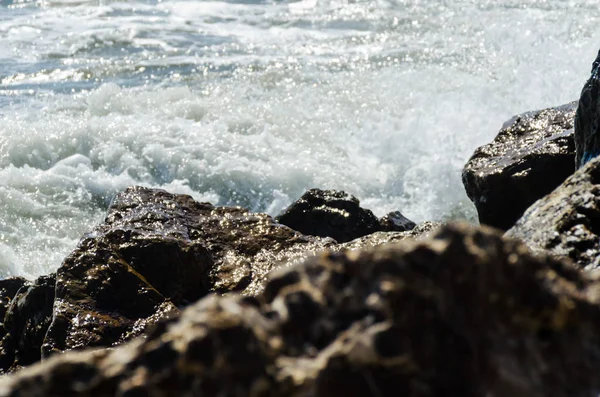 Mer Incroyable Avec Vague Bleue Été Rochers Vue Relaxante Sur — Photo