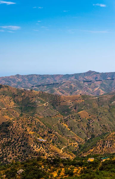 Hermosa Vista Las Montañas Región Andalucía Casas Tierras Cultivo Las — Foto de Stock