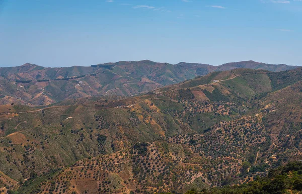 Hermosa Vista Las Montañas Región Andalucía Casas Tierras Cultivo Las — Foto de Stock