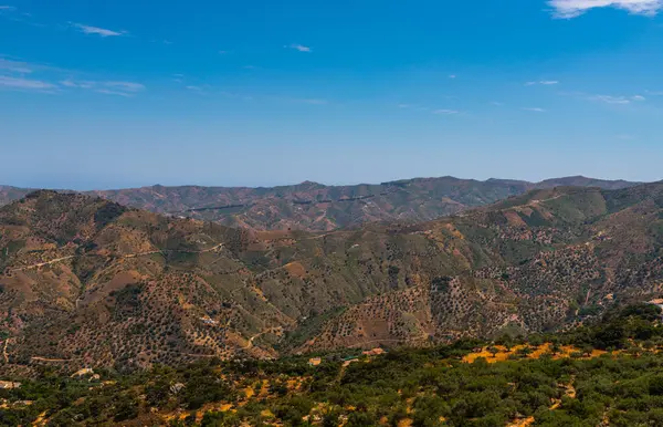 Hermosa Vista Las Montañas Región Andalucía Casas Tierras Cultivo Las — Foto de Stock