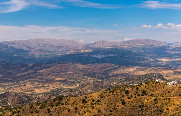 Hermosa Vista Las Montañas Región Andalucía Casas Tierras Cultivo Las — Foto de Stock