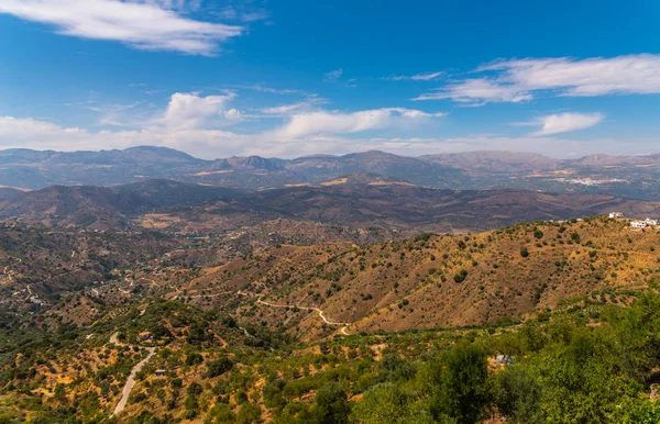 Hermosa Vista Las Montañas Región Andalucía Casas Tierras Cultivo Las — Foto de Stock