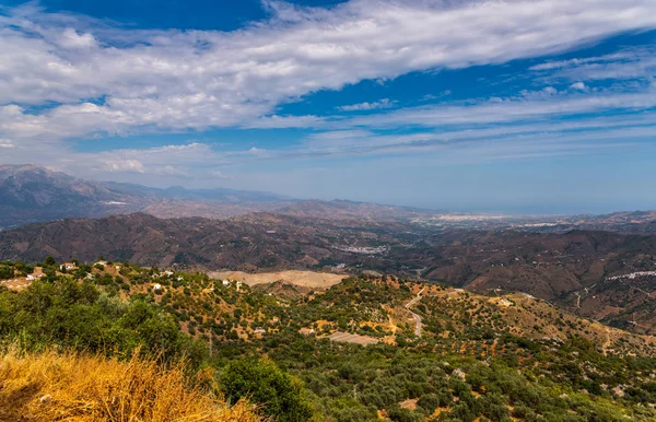 Hermosa Vista Las Montañas Región Andalucía Casas Tierras Cultivo Las — Foto de Stock