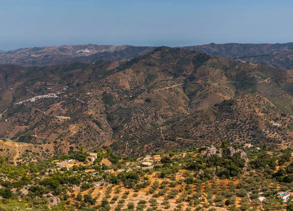 Hermosa Vista Las Montañas Región Andalucía Casas Tierras Cultivo Las — Foto de Stock