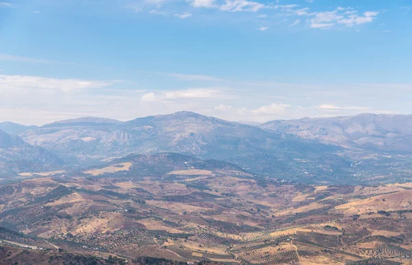 Hermosa Vista Las Montañas Región Andalucía Casas Tierras Cultivo Las — Foto de Stock