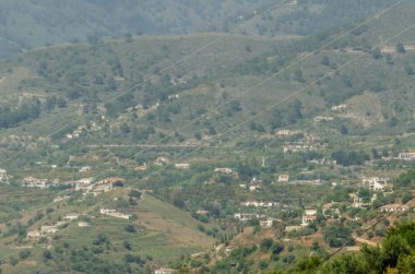 tipik İspanyol köy evleri ve tarım arazisi Hills Endülüs, dağ manzarası