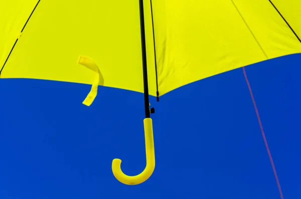 Colourful Umbrellas Urban Street Decoration Hanging Colorful Umbrellas Blue Sky — Stock Photo, Image