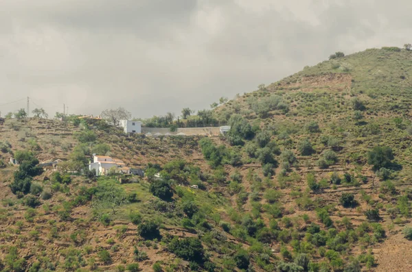 Typische Spanische Dorfhäuser Und Ackerland Den Hügeln Andalusiens Berglandschaft — Stockfoto