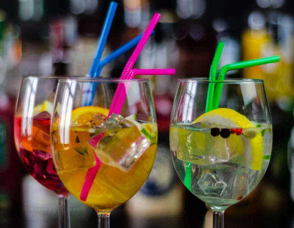 Fresh Refreshing Cocktails Based Gin Distinctive Herbal Flavor Bar Stock Photo
