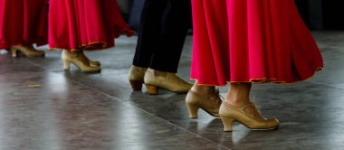 closeup geleneksel İspanyol Flamenko dans Ayakkabı, deri yüksek topuklu ayakkabılar, kostüm parçası için tipik bir ayakkabı