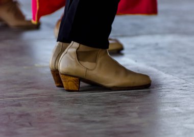 closeup geleneksel İspanyol Flamenko dans Ayakkabı, deri yüksek topuklu ayakkabılar, kostüm parçası için tipik bir ayakkabı